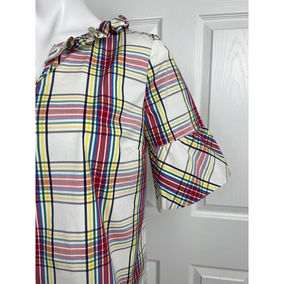 Talbots Short Sleeve Ruffle Top Cream Plaid Size LP - Picture 4 of 12